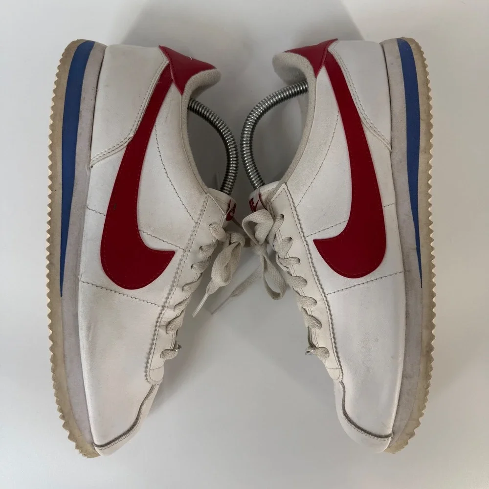Nike Cortez Men Shoes US 9.5 White Red Blue Leather Sneakers Forrest Gump Preppy
